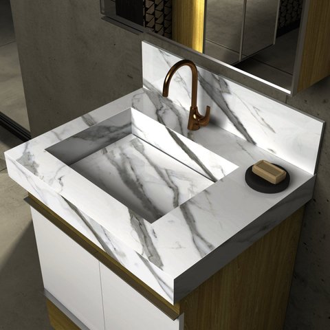 Lavatório em Porcelanato 60cm com Cuba Esculpida Blu