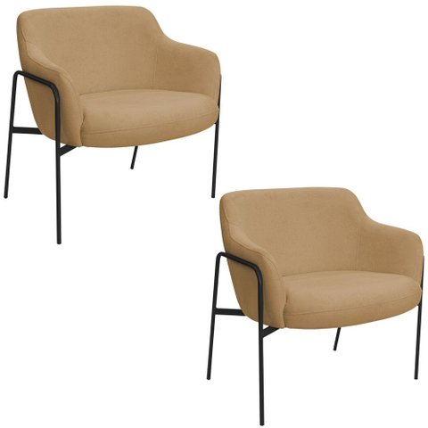 Kit 02 Poltronas Decorativas Jade Base Aço Preto Bouclé Camel - Nexta Casa