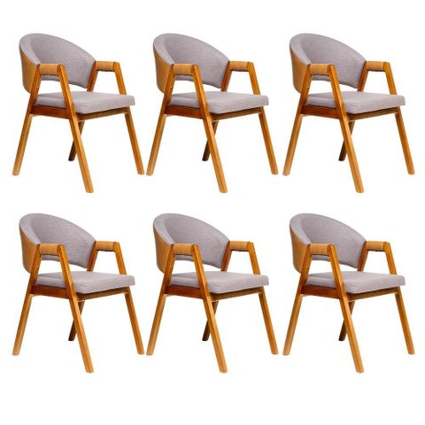 Kit 6 Cadeiras Sala de Jantar Premium com Braço Madeira Maciça Movellu Home