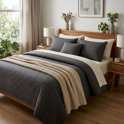 Colcha Cobre Leito Casal Dupla Face Matelado Mosaico 150 Fios Micro Percal 3 Peças Casa Dona