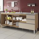 Ver imagem 4 de Balcão para Pia de 2,00 Mt Maceió com Gavetão Amendoa Off White Puxador Aluminio