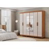 Guarda Roupa Mdf 2,18 M 6 Portas 2 Gavetas com Espelhos e Pés Freijo / Off White Dj Neo Dj Móveis - 1