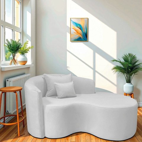 Recamier Curvo Orgânico 150cm 2 Lugares Lado Direito para Sala de Estar Bouclé Londres Branco