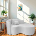 Ver imagem 1 de Recamier Curvo Orgânico 150cm 2 Lugares Lado Direito para Sala de Estar Bouclé Londres Branco