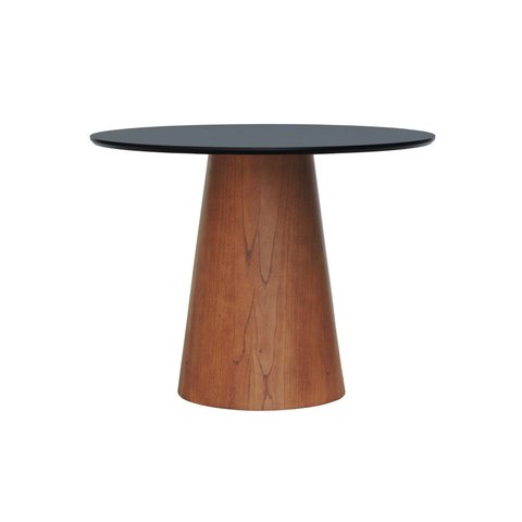 Mesa de Jantar Base Cone Ø90 Laminado Cinamomo Amêndoa - Tampo Ø90 Laqueado Preto