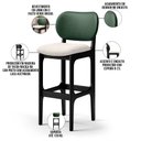 Ver imagem 4 de Kit 5 Banquetas Alta Bar Cozinha Sala Jantar Fixa Betta L02 Preto Facto Verde Linho Cru - Lyam