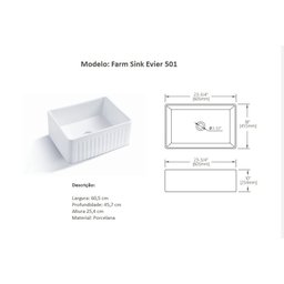 Cuba em Porcelana Estilo Fazenda Farm Sink Evier Hi502 60x46 - 7