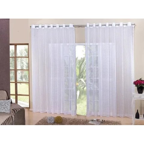 Cortina Voil Xadrez Para Sala, Quarto e Cozinha 6,00 x 2,50 Branco