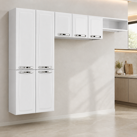 Cozinha Suspensa 3 Pecas 7 Portas Rose Branco Itatiaia