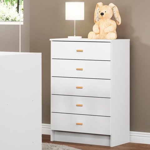 Cômoda para Quarto 5 Gavetas 60cm x 91,5cm Branco