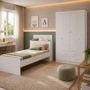 Ver imagem 3 de Jogo de Quarto com Cama Solteiro e Guarda-Roupa 4 Portas 2 Gavetas Lira Multimóveis MP4838 Branco
