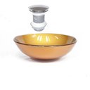 Ver imagem 1 de CUBA DE VIDRO REDONDA 42CM DOURADO REAL + VÁLVULA CLICK