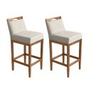 Ver imagem 1 de Kit 2 Banquetas Alta Lyara em Madeira Maciça com Encosto Estofada Marinho Móveis Banqueta Lyara Crem