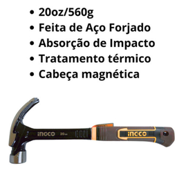 Martelo de Unha Ingco 560g Aço Forjado Absorcão de Impacto - 3