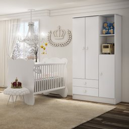 Quarto De Bebê Completo Berço Com Guarda Roupa 3 Portas 2 Gavetas 2 Nichos Algodao Doce - 1