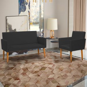 Kit Namoradeira Decorativa Para Sala Nina + Poltrona Para Recepção Manicure Suede