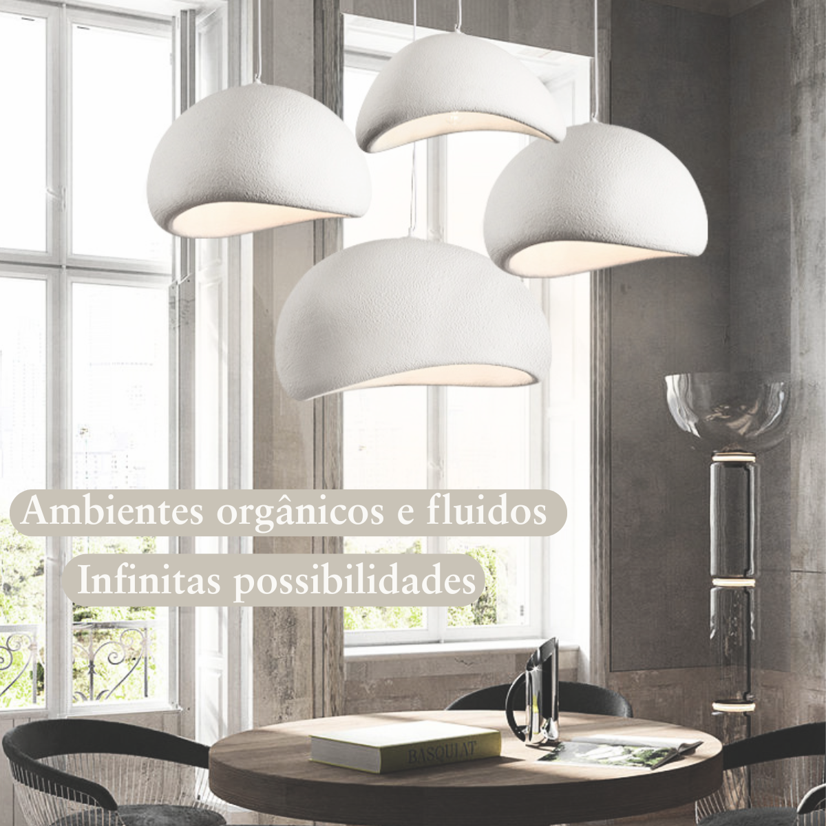 Ver imagem 4 de Lustre Pendente Luminária Japonesa Wabi-sabi Orgânico Cogumelo Concreto Gimpo Ltj30-branco-a
