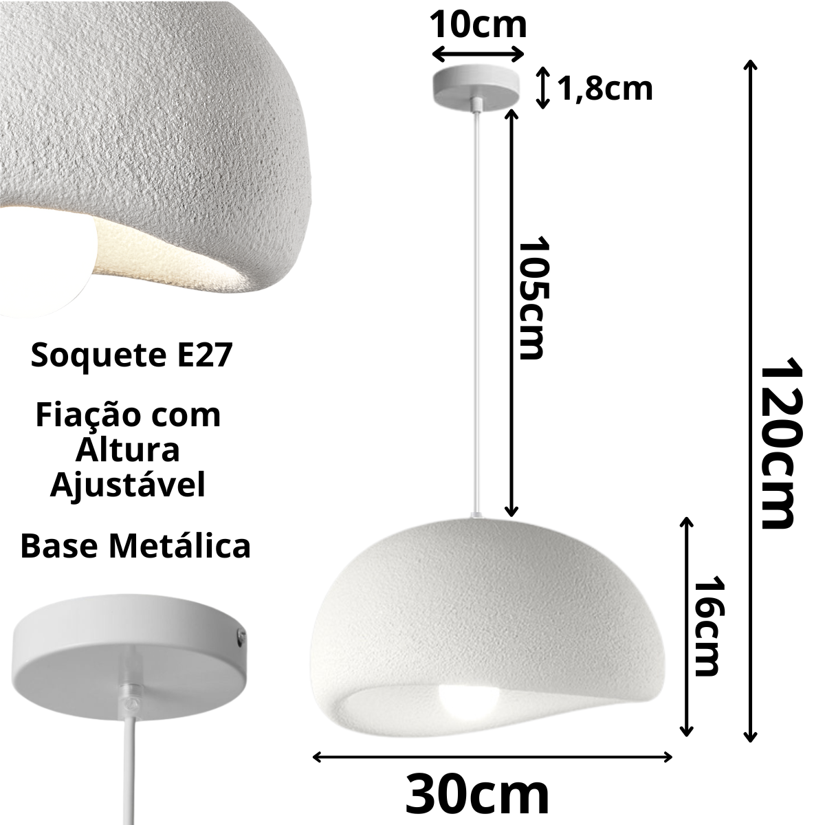 Ver imagem 3 de Lustre Pendente Luminária Japonesa Wabi-sabi Orgânico Cogumelo Concreto Gimpo Ltj30-branco-a