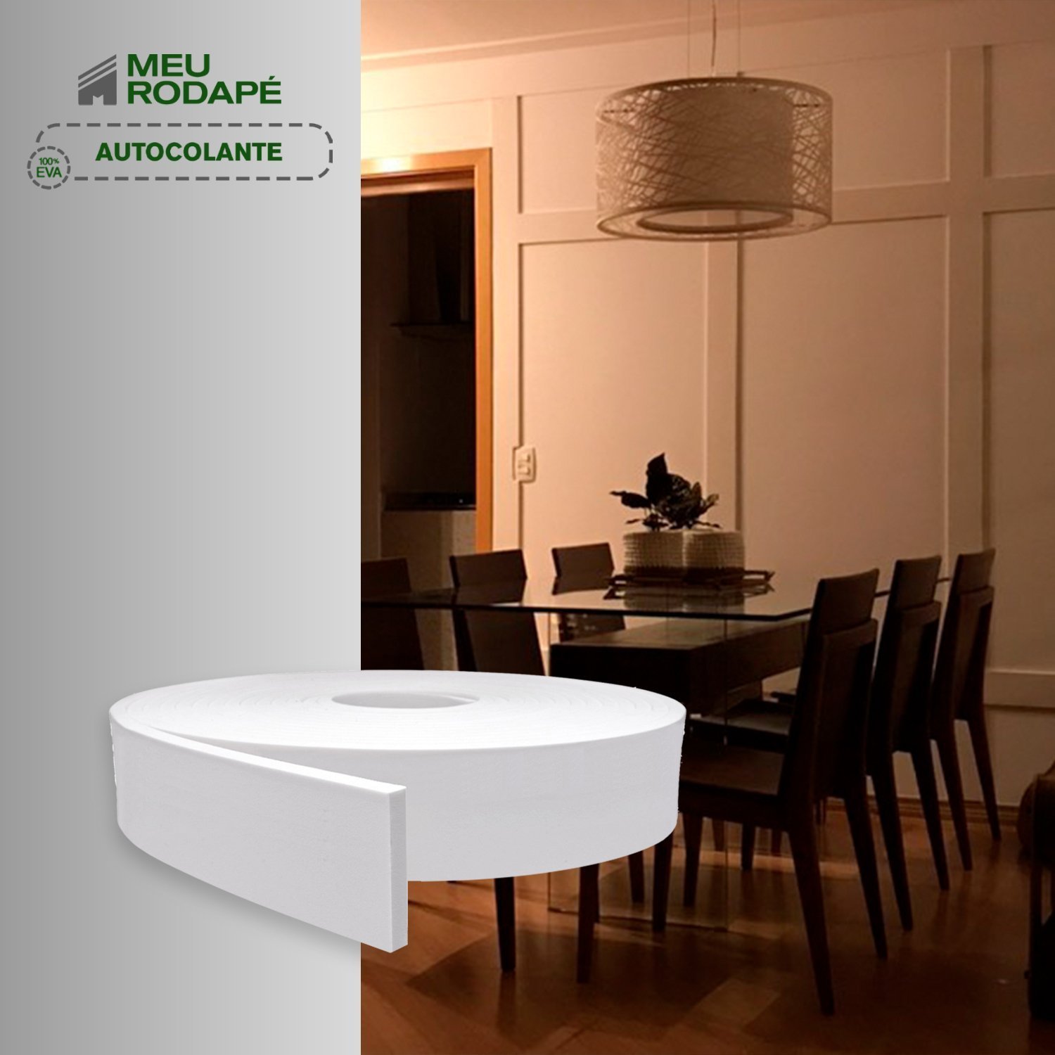 Rodapé de EVA 7cm x 10mm x 10m Moldura Autocolante Flexível RP43 Meu Rodapé - 4