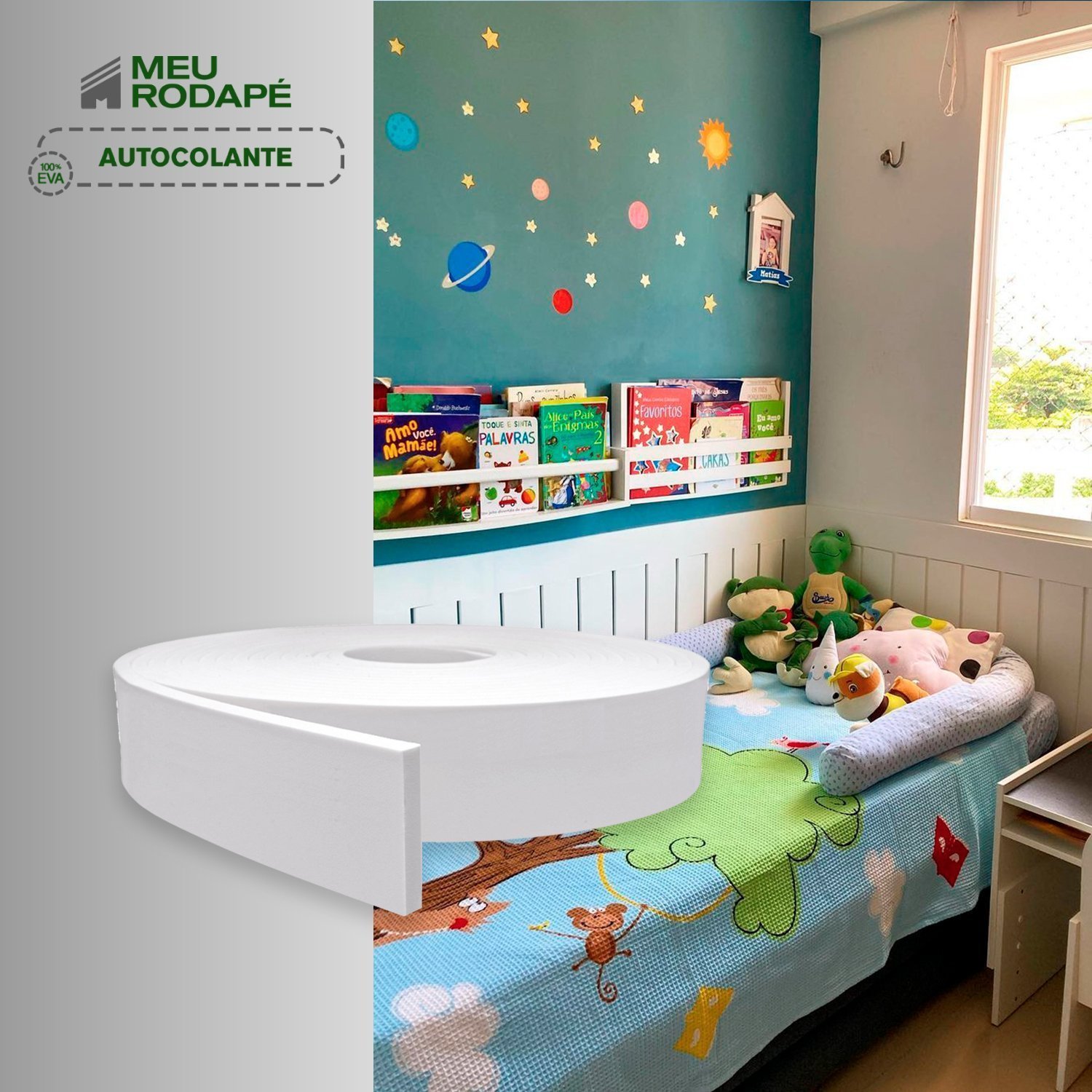 Rodapé de EVA 7cm x 10mm x 10m Moldura Autocolante Flexível RP43 Meu Rodapé - 6