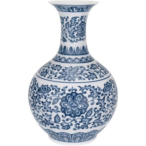 Vaso Redondo Decorativo Enfeite Bone China Home&co 24x16x16cm Azul