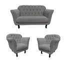 Ver imagem 2 de Kit Namoradeira + 2 Poltronas Decorativa Dália Linho Cinza Pés Madeira
