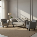 Ver imagem 1 de Kit Namoradeira + 2 Poltronas Decorativa Dália Linho Cinza Pés Madeira