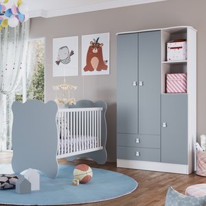 Quarto De Bebê Completo Berço Com Guarda Roupa 3 Portas 2 Gavetas 2 Nichos Algodao Doce