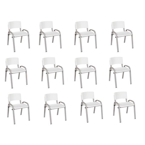 Kit 12 Cadeiras Infantil Iso, Escola, Base Cinza- Branco