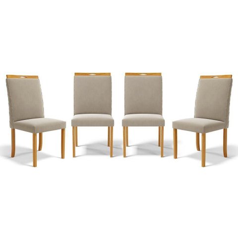 Kit com 4 Cadeiras Agnes Madeira Maciça Estofadas para Mesa de Jantar Veludo Bege 102