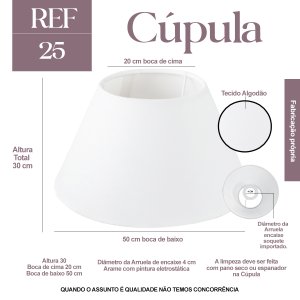 Cúpula Abajur 30x20x50cm Cônica de Tecido Algodão Soquete Importado Cor Branco Ref 25