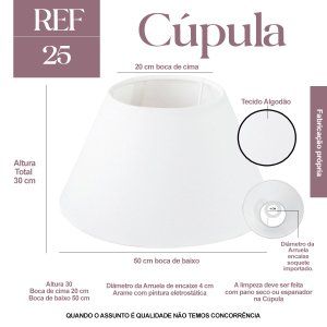 Cúpula Clássica de Abajur Luminaria 30x20x50cm Tecido Algodão Soquete Importado Ref 25