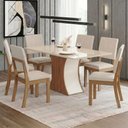 Ver imagem 1 de Conjunto Sala de Jantar Layla Trend 6 Lugares Tampo MDF com Vidro Cadeiras Estofadas Off White 160cm
