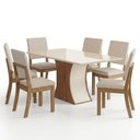 Ver imagem 2 de Conjunto Sala de Jantar Layla Trend 6 Lugares Tampo MDF com Vidro Cadeiras Estofadas Off White 160cm