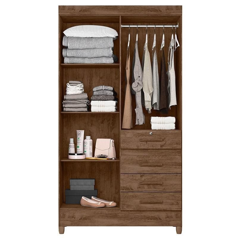 Guarda Roupa Solteiro Sobral 4 Portas Castanho Wood - Moval