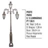 Poste Colonial Paris para Jardim Alumínio 03 Luminária 3,45m - 4