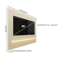 Painel Ripado Para Sala TV Até 85 Polegadas Com LED Off White Notável Shop JM - 4