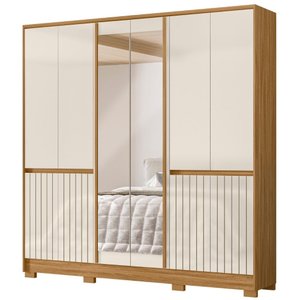 Guarda Roupa Casal Alasca com Espelho 10 Portas Freijó Off White Moval