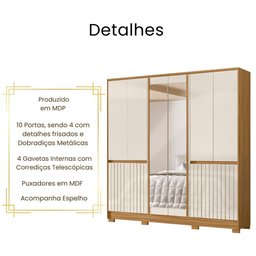 Guarda Roupa Casal Alasca com Espelho 10 Portas Freijó Off White Moval - 3