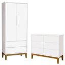 Ver imagem 1 de Cômoda 6 Gavetas e Guarda Roupa 2 Portas New Classic Branco com Pés Madeira - Reller