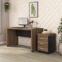 Ver imagem 1 de Conjunto Mesa 135,6cm Gaveteiro Tamburato 3 Gavetas Marrom/Nogal/Preto Artany