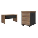 Ver imagem 2 de Conjunto Mesa 135,6cm Gaveteiro Tamburato 3 Gavetas Marrom/Nogal/Preto Artany
