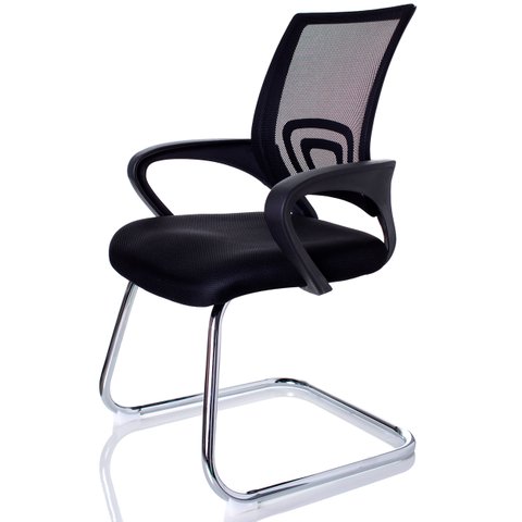 Cadeira Interlocutor Fixa Escritório tela mesh Wave Pierre Preta W-120a