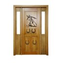 Ver imagem 1 de Portal Madeira Maciça Vitrô Duplo Cavalo Entalhada Completa 153x213x14cm Cedro Rosa