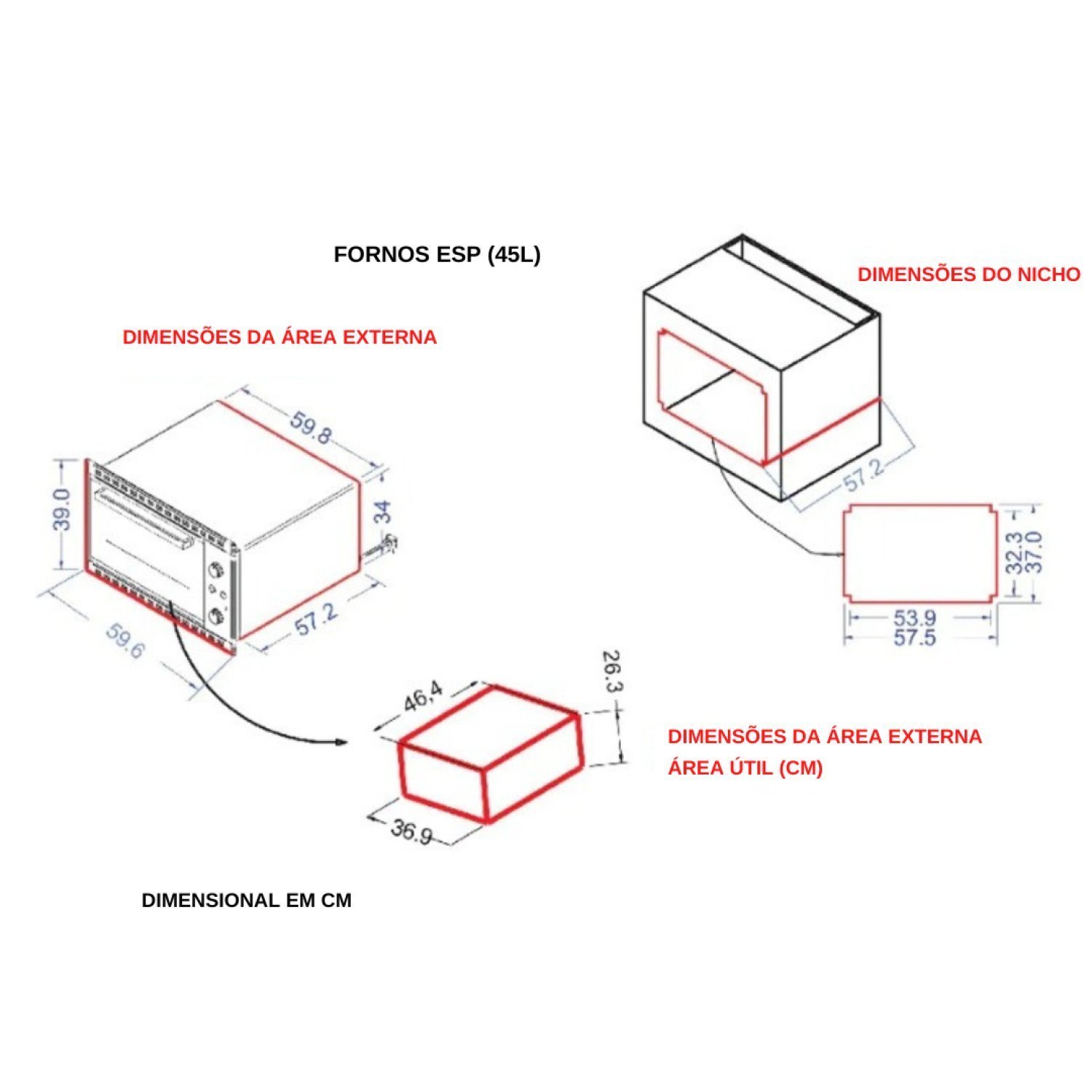 Forno Elétrico de Embutir 45 Litros Esp 127V Fogatti Preto - 4