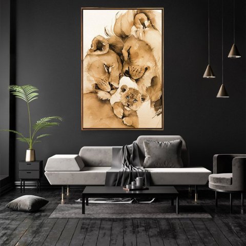Quadro Decorativo Moderno Lion Amoroso com Moldura e Sem Vidro 90X140