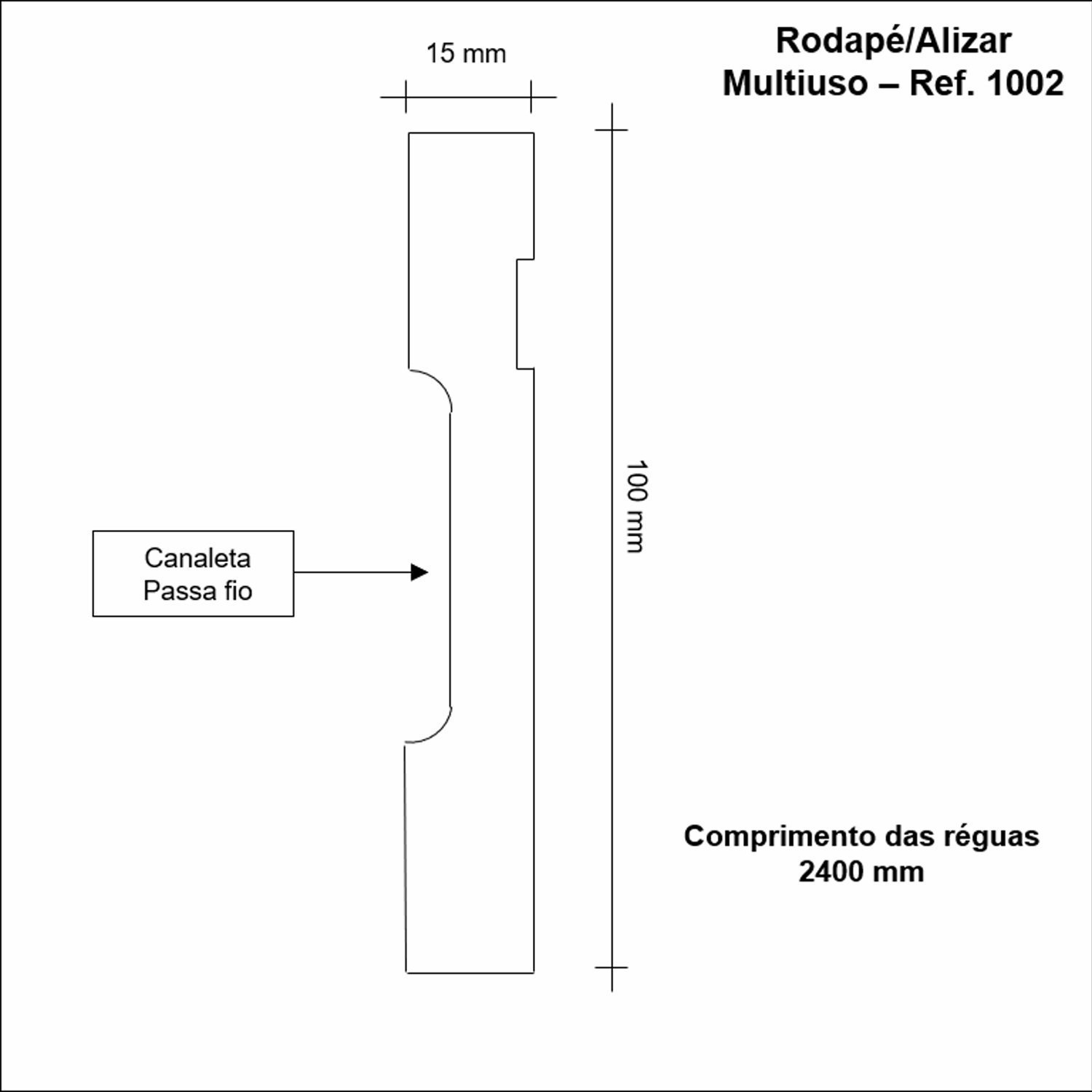 Rodapé de MDF 10cm x 15mm x 2,40m com Friso Moldufama 1002 - 3