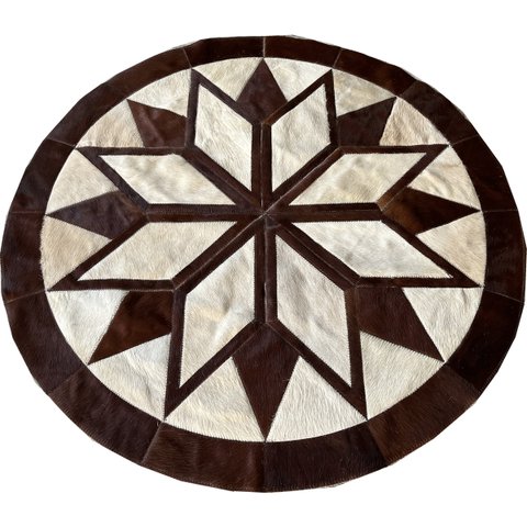 Tapete De Couro Redondo Castanho E Bege claro 1,20 Diâmetro