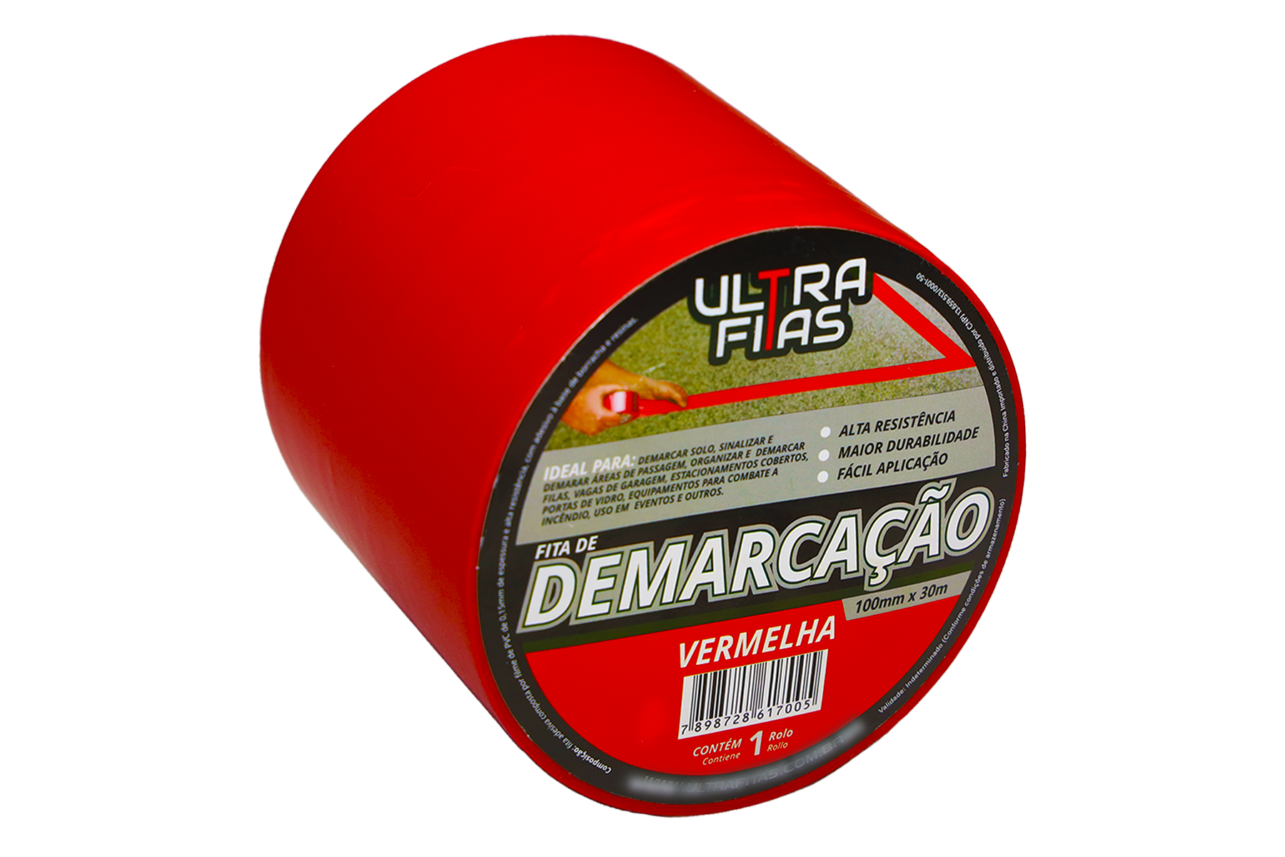 Fita Demarcação de Solo Pvc 100 Mm X 30 Metros - Vermelha