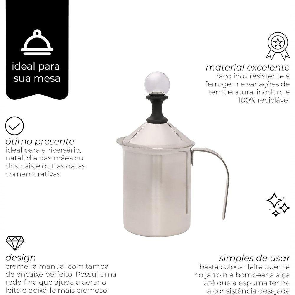 Cremeira Manual em Aço Inox Espumador de Leite 400ml - Mimo - 3